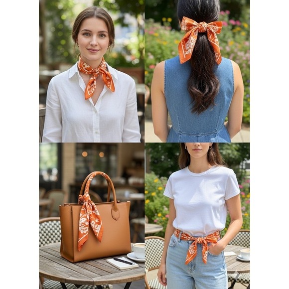 Mara Hoffman Accessories - Mara Hoffman Poppy Orange White Floral 100% Hemp Handkerchief Scarf OS